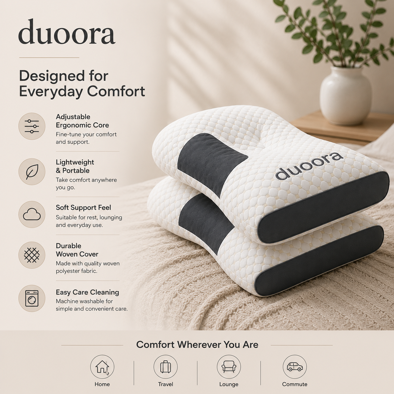 Duoora Adjustable Ergonomic Neck Support Pillow